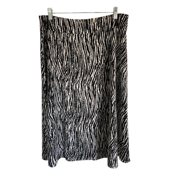 Jones Wear Midi Skirt Elastic Waist Zebra Print Black White Lined Flowy Sz Lg - Picture 1 of 6